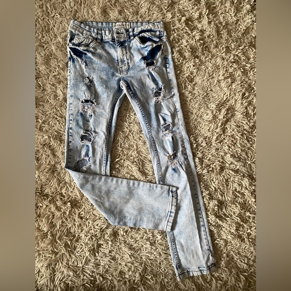 Blue Cut Denim Womens Jeans Size 16 Skinny Blue Light Wash Distressed - Picture 3 of 12